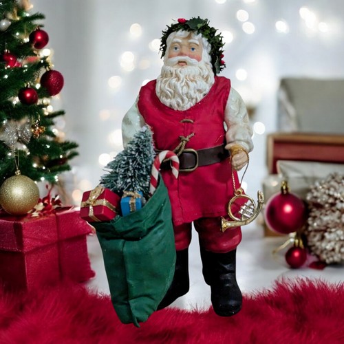 Santa Figure Vtg Clothtique Possible Dreams Ornament 7" Toy Sack Horn Christmas - Picture 1 of 18