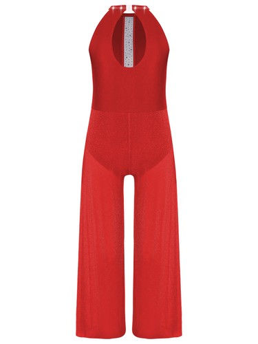 Kids Girls Dancewear Pants Jumpsuit Back Bodysuit Party Rhinestones Sparkly - Picture 37 of 82