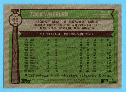 Zack Wheeler 2025 Topps Heritage #65 Flip Stock SSP /5 Philadelphia Phillies - Picture 2 of 2