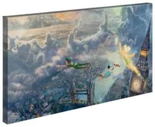 Thomas Kinkade Tinkerbell and Peter Pan Fly to Neverland 16 x 31 Wrapped Canvas