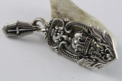Fleur - De Lis Knight Templar Crown Cross Lilienanhänger 925 Silver Pendant /225 - Picture 2 of 5