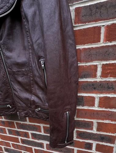All Saints Mens Oxblood CONROY Leather Biker Jacket MEDIUM Bomber AllSaints - Picture 18 of 20