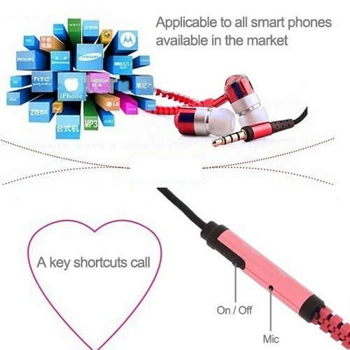 MAXY AURICOLARE STEREO SUPER BASS ZIPPER CUFFIE IN-EAR CON MICROFONO RED 78B318A - Foto 5 di 7