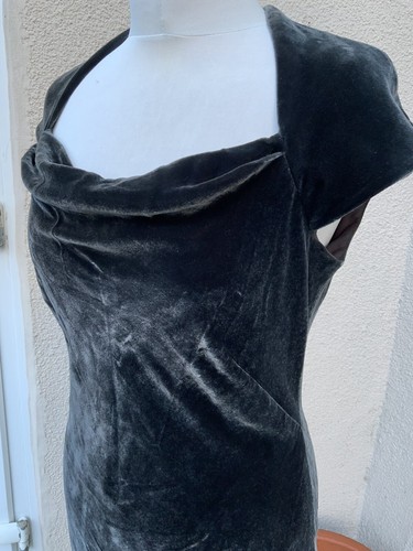 MONSOON VINTAGE OLIVE GREEN DECO SILK VELVET BIAS CUT COWL NECK MAXI DRESS 12 - Picture 3 of 11