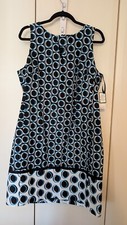 NINE WEST Womens Size 18 Sleeveless Retro Print Cotton Blend Keyhole Tank Dress