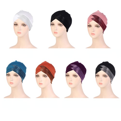 Fashion Stretch Muslim Inner Hijab Beanies Bonnet Hat Glitter Wrap Turban Cap - Picture 2 of 17