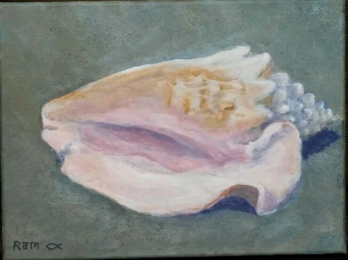 Mellow Shell by RAMfish Artist Original Acrylic Signed Conch Ocean Beach 9"X12" - Picture 2 of 8