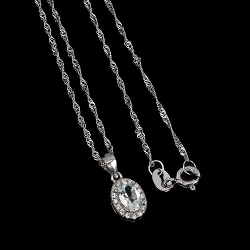 925 Sterling Silver Necklace Oval Aquamarine 6x4mm  Gemstone Jewelry 18in - Picture 1 of 9