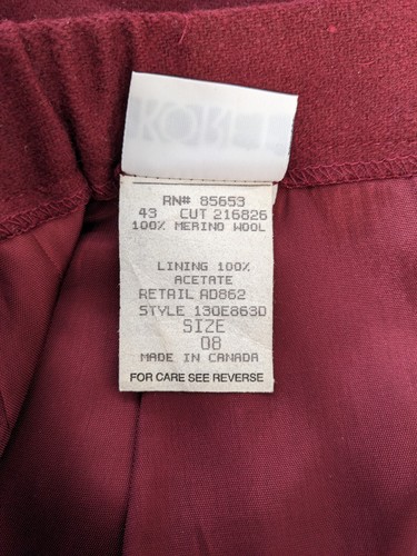 Koret Skirt Womens 8 Maroon Red Merino Wool Lined Straight Pencil Pockets Vtg - Picture 12 of 14