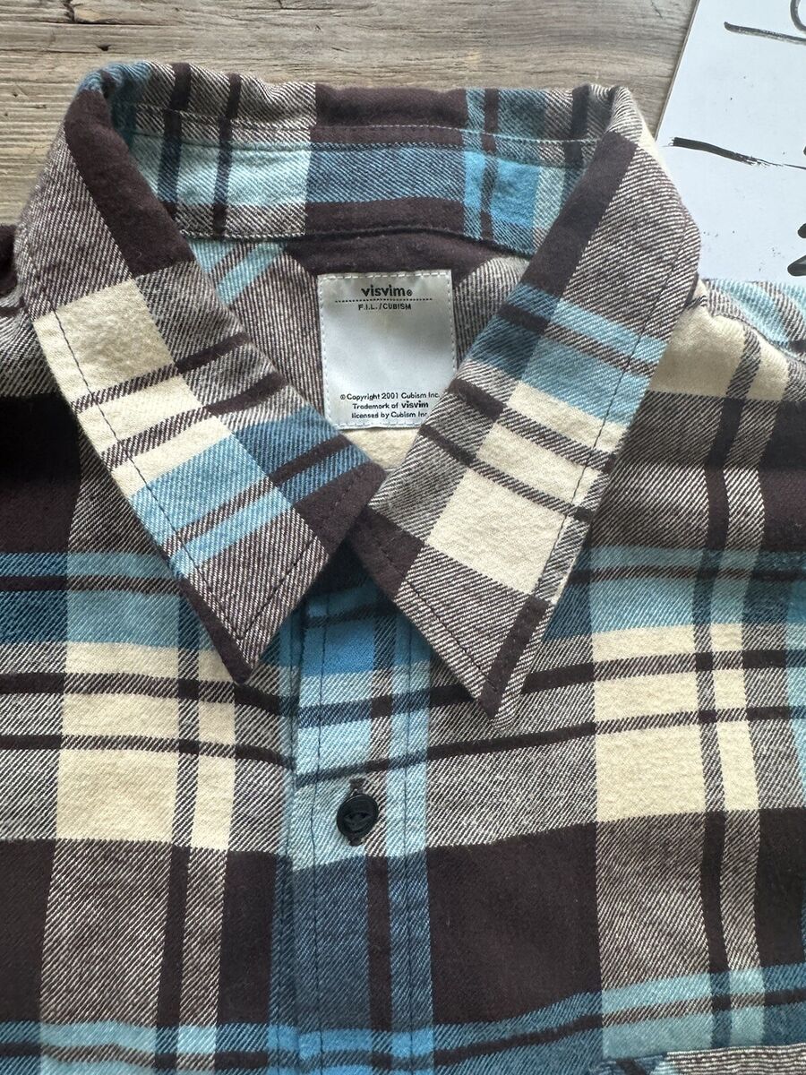 VISVIM 14AW LARGE INDIGO CHECK FLANNEL SHIRT over brown blue VISVIM 14AW LARGE INDIGO CHECK FLANNEL SHIRT over brown blue