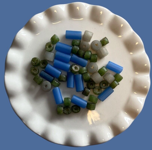 Antique Venetian Glass Trade Beads Mixed Lot 50+ Loose Beads Blue, Green, Gray - Picture 4 of 4