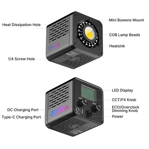 Ulanzi L024 40W RGB Video Light 2500-6500K Bi-color 0-359° RGB COB Fill Light - Picture 11 of 18
