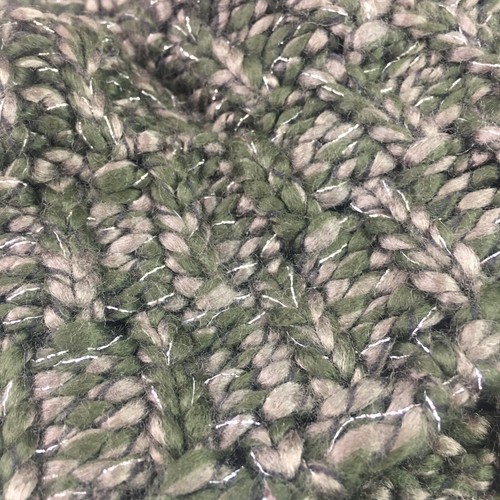 Size Large chunk knit sweater large pullover metallic green army short NWT cowl - Picture 4 of 7