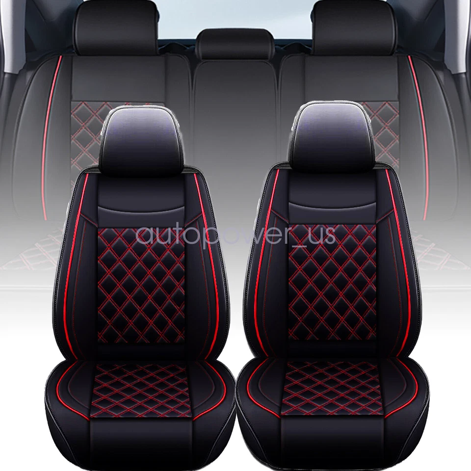 For Honda Civic Full Set Black PU Leather Car 5 Seat Covers Cushion Protector Foto 4 de 4