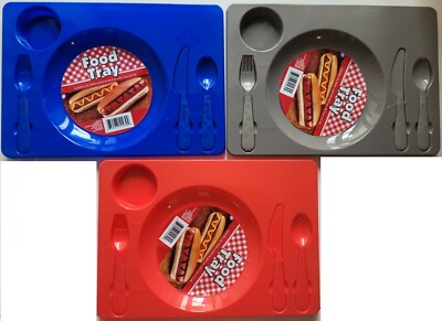 Dinner Lunch Food Trays Plastic w Flatware 5 Sections 10 x14.3 , Select: Color