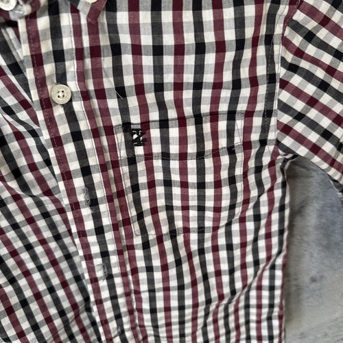 Izod Boys Button Down Shirt boys sz 6 Red Dark Blue Plaid button Up preppy - Picture 2 of 4