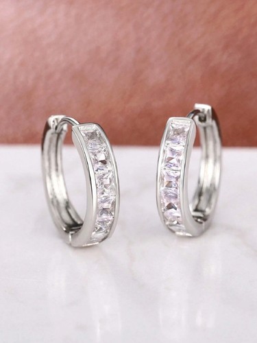 925 Sterling Silver Huggie Hoop Clip Stone Earrings Womens Girls Jewellery Gift - Picture 20 of 35