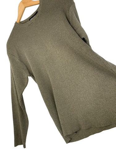 L Claiborne Mens Large Green Rib Knit Crew Sweater Cotton Blend LS 8888 GUC - Picture 2 of 7