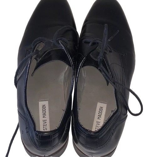 Steve Madden Lancastr Men’s Black Leather Shoes Plain Toe Lace Up Derby Sz 10.5 - Picture 4 of 11