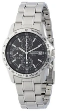SEIKO Chronograph SND367PC Black Silver Men's Watch New in Box