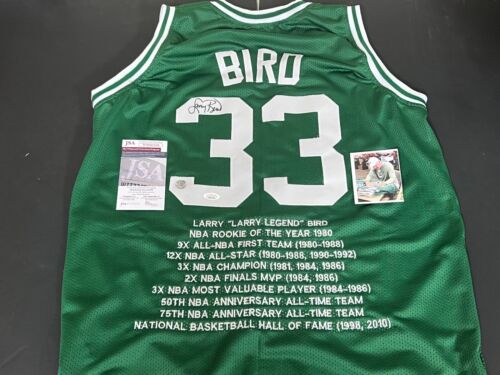 Larry Bird Celtics Autographed Signed Green Embroidered Jersey JSA COA Stats