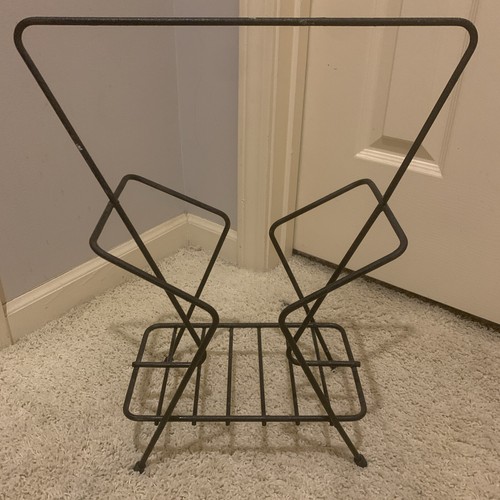 Vintage Atomic Magazine Rack Record Stand Holder Metal Iron Mid-Century