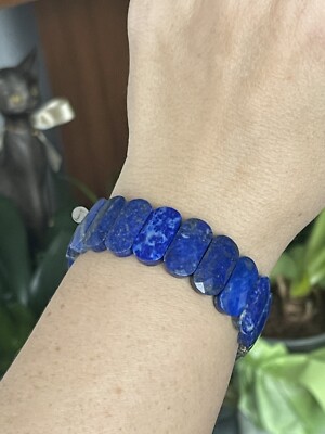 KJC 925 Silver Genuine blue lapis stretch Bracelet