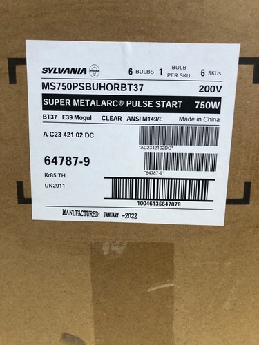 6 Piece Sylvania 64787 MS750/PS/BUHOR/BT37 750W PS Metal Halide Lamp Mogul Base - Picture 3 of 5