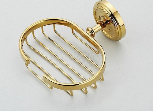 Polished Gold Brass Bathroom Soap Dish Holder Wall Mounted Soap Storage Basket - Picture 5 of 7