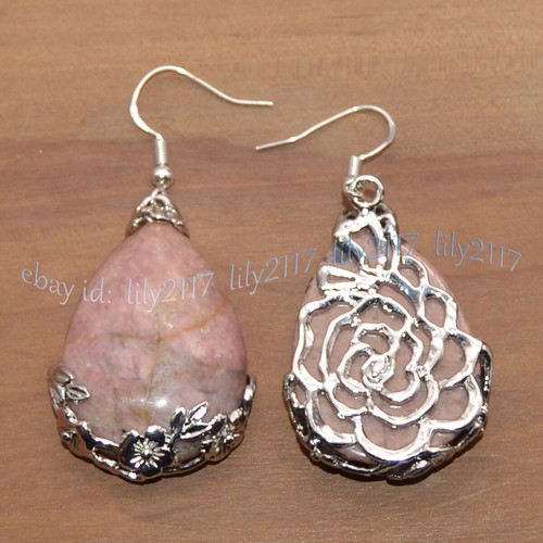 Tibet 925 Silver Teardrop Jade Gemstone Flowers Dangle Hook Earrings Jewelry - Picture 36 of 38