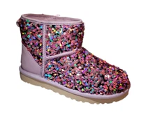 NEW WOMENS UGG CLASSIC MINI STELLAR SEQUIN LILAC FROST SHEARLING BOOTS US 7