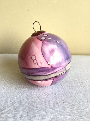 Artisan Freeform Hand Blown Pink Purple Blue Round Glass Christmas Ornament - Picture 3 of 8
