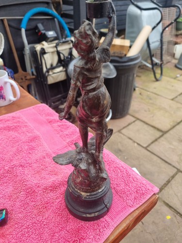 Vintage Faux Bronze Spelter State Figur der Industrie Marianne Kerzenständer  - Bild 4 von 12