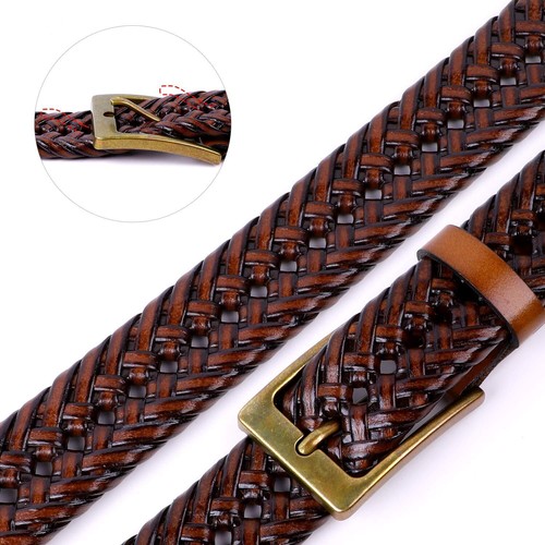 Men's Braided Leather Belt, Braided Woven Belt for Men Casual Jeans with Soli... - Picture 3 of 6