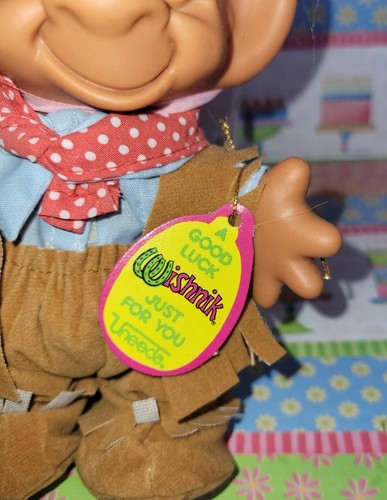 Vintage WISHNIK Troll Cowboy Uneeda Doll Yellow Hair Western 5.5 inch 1991 Tag - Picture 2 of 6
