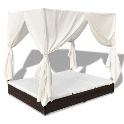 Outdoor Lounge Bed With Curtains Elegant Daybed Garden Patio Double Sun Lounger - Picture 3 of 11