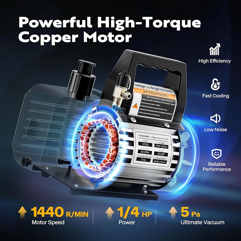 Air Vacuum Pump HVAC AC Air Tool 3.5CFM 1/4hp + Manifold Gauge Set with Case - Image 4 of 4