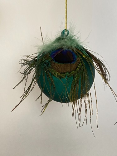 Pallina Albero di Natale Vetro Verde Opaco Piume Pavone EDG Enzo De Gasperi - Foto 3 di 4