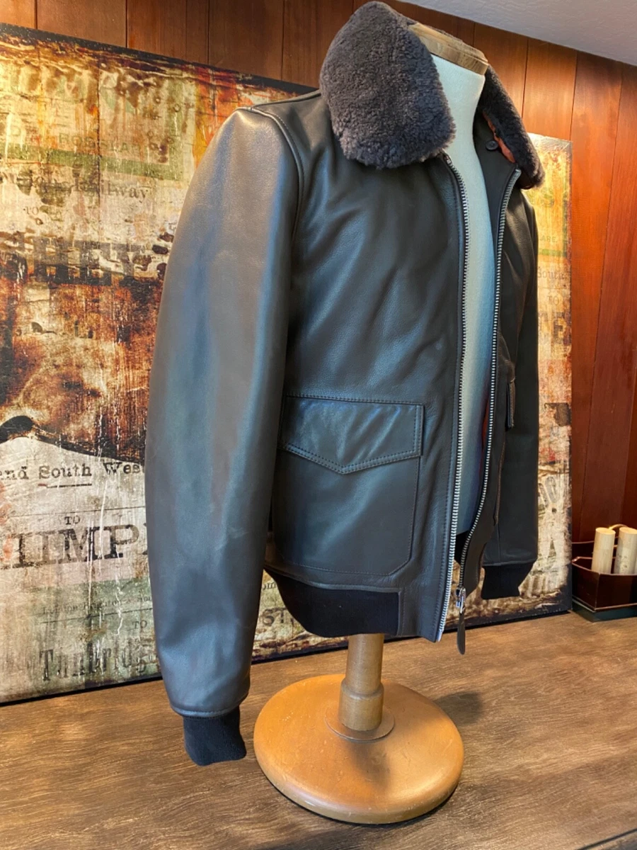 Schott Flight Jacket A2 Brown Leather Bomber zip-out Fur collar & part lining M