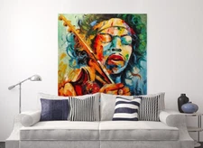 Jimi Hendrix Pop Art Painting Hand Painted Signed Canvas Portrait Wall Art Decor