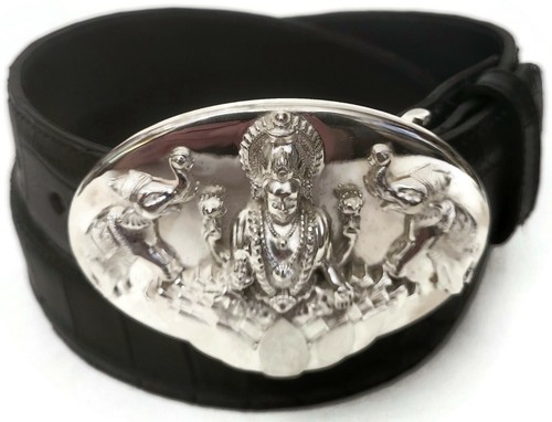 AL BERES 1.5" OVAL HINDU LAKSHMI W/ELEPHANTS BUCKLE 925 STERLING SILVER #AB135S - Picture 3 of 5