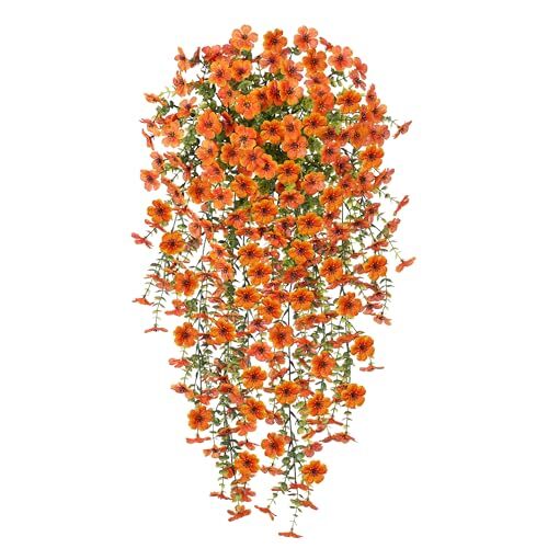 Flores colgantes artificiales de otoño para exteriores plantas sintéticas otoño naranja - Imagen 4 de 7