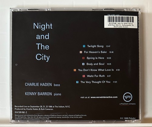 CHARLIE HADEN & KENNY BARRON : Night And The City : 1998 Verve BMG CD - VG+/VG - Picture 2 of 3