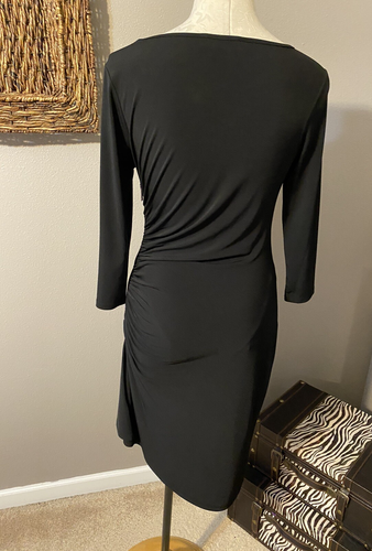 Michael Kors Dress Black 6 Stretch 3/4 Long Sleeve Side Zip Ruched Side Zipper - Picture 3 of 6