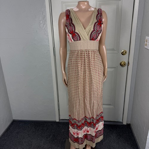 Vintage Y2K Kleid Small Bohemian Viskose Perlen Blumen Baumwolle lang NN23 - Bild 1 von 8