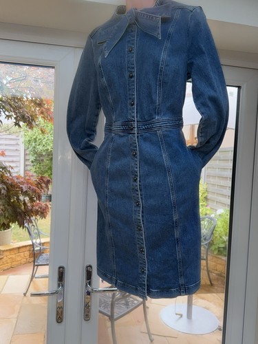 Boden Denim Elspeth Shirt Style Blue Dress With Elegant Bow Size UK 12L - Picture 2 of 12