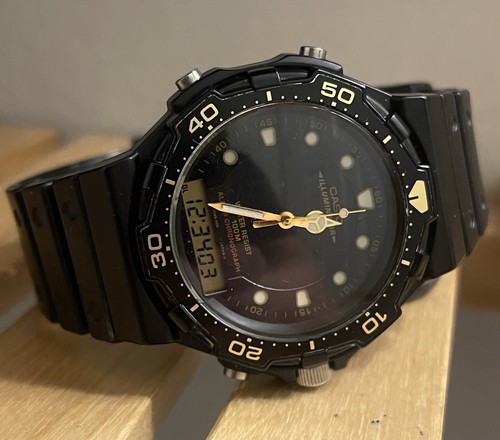 Casio Vintage Ana Digi 200m Diver Watch 43mm AQ-130BW Module 1320 Japan '95 Mint - Picture 2 of 20