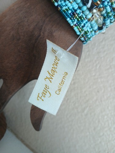 Handmade Beaded Bangle Bracelet from Bali Blue Green Gold w/Stone Accents NWT - Picture 3 of 7