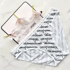 Victoria's Secret Stretch Cotton Smooth Bikini Panty White Ribbon Script S/L/XL