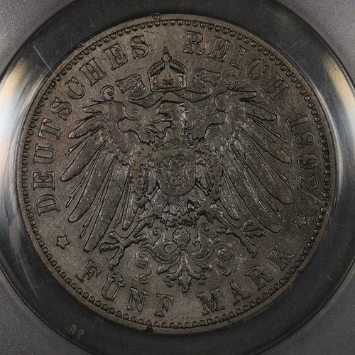 1892 F Wurttemberg German States Silver 5 Mark ANACS VF Cleaned / Scratched - Picture 4 of 4